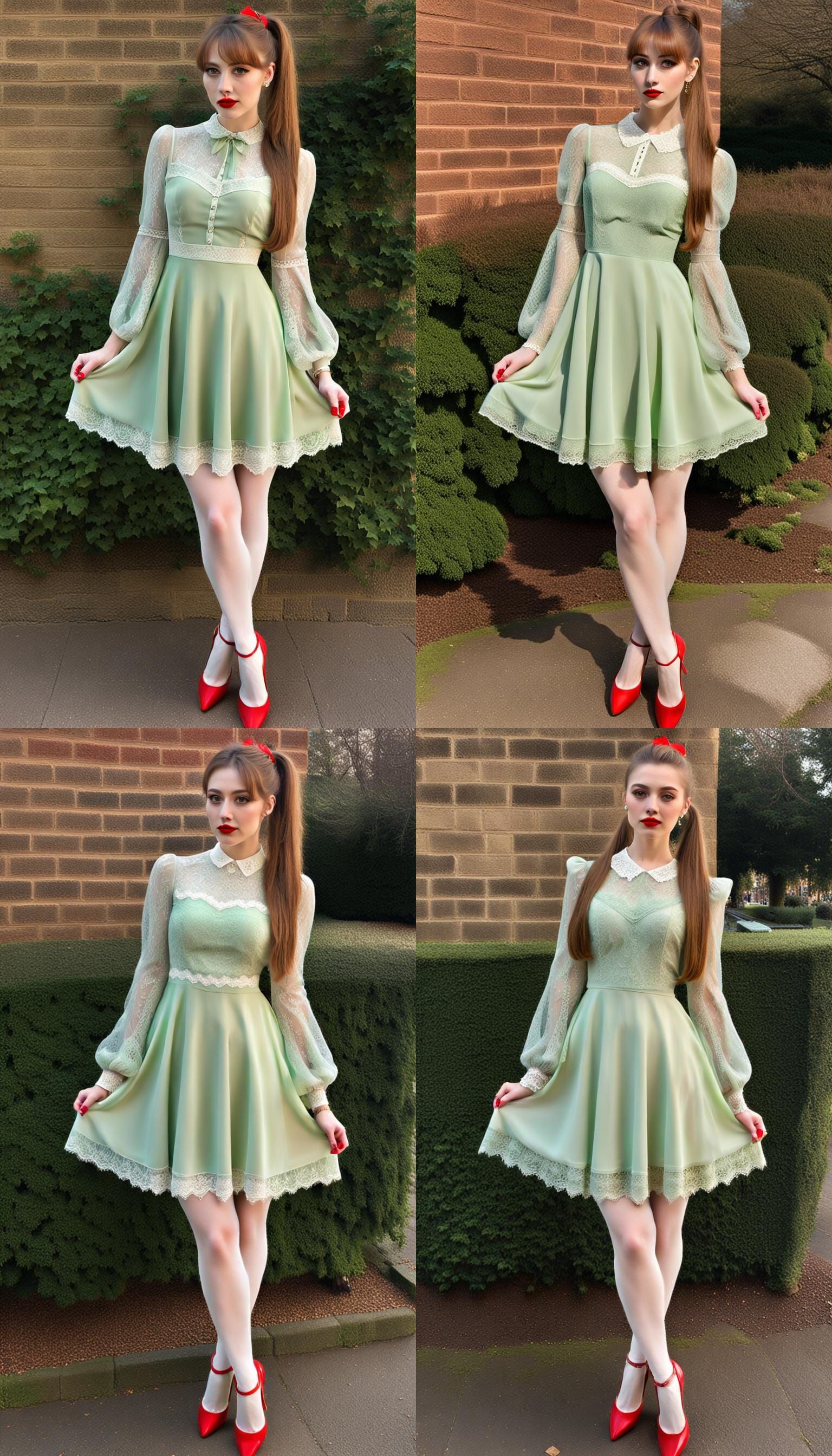 Girl in Green Dress with Ponytail