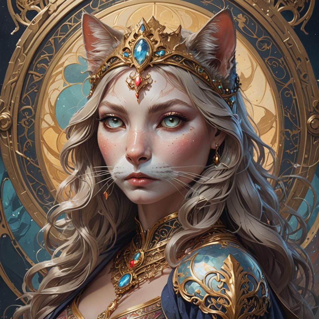 Queen of Cats Tarot Card in Art Nouveau Style