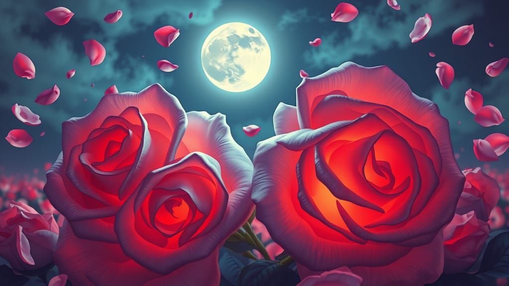Glowing Roses in Moonlight: Ethereal Comic Art