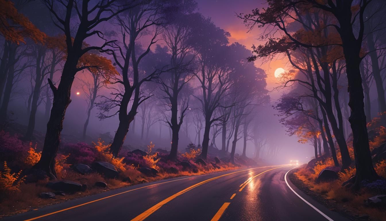 Ethereal Glow on Misty Mountain Highway