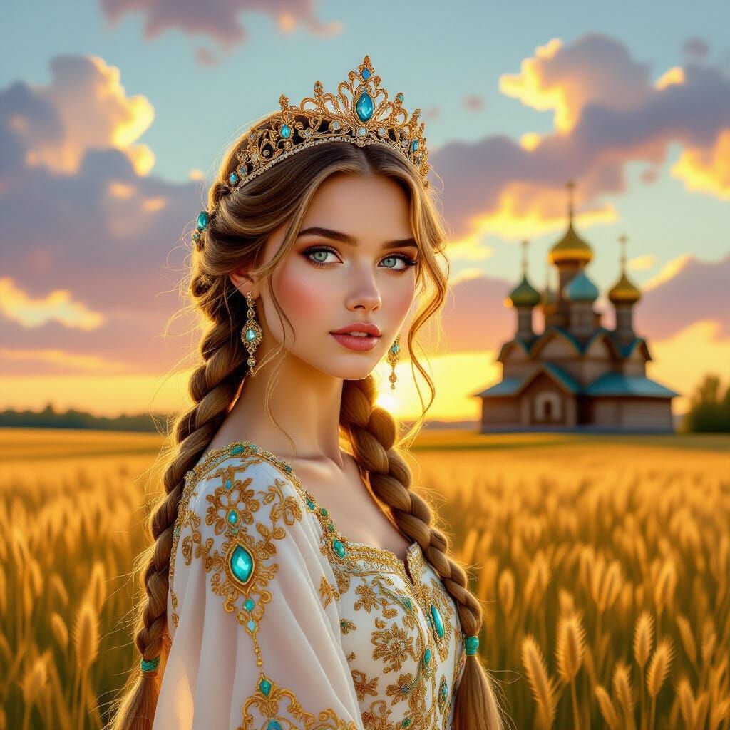 Enchanting Woman in Golden Field at Sunset