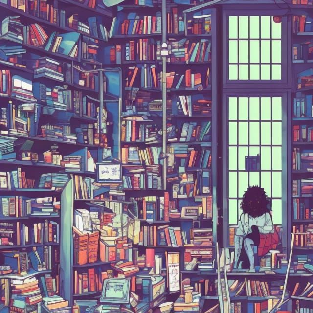 Cyberpunk Bookstore: A Cozy Lo-Fi Comic Art