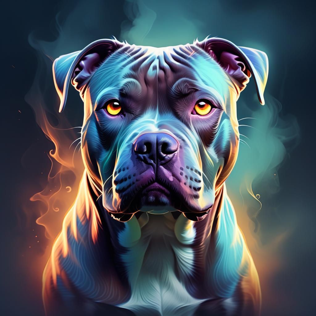 Ghostly Pitbull Floats in Misty Digital Art