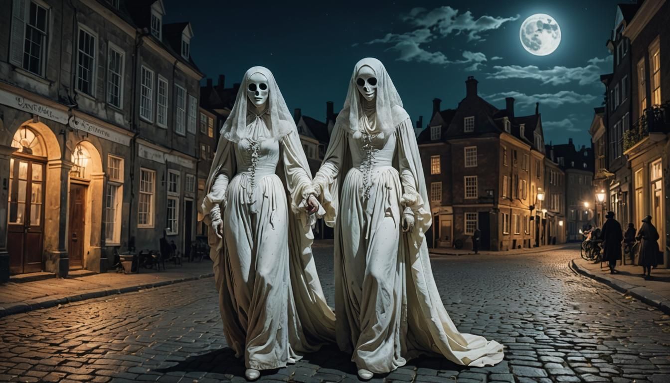 Ghostly White Lady in 18th Century City