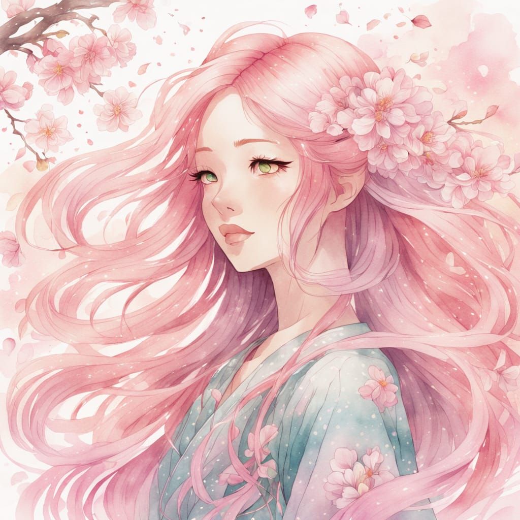 Anime Manga Girl Dancing with Cherry Blossoms