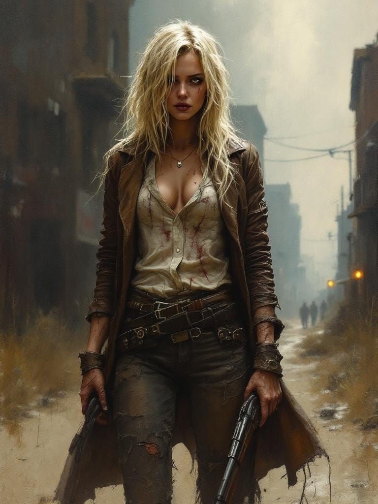 Wounded Gunslinger in Tenebrism Style Oil Painting