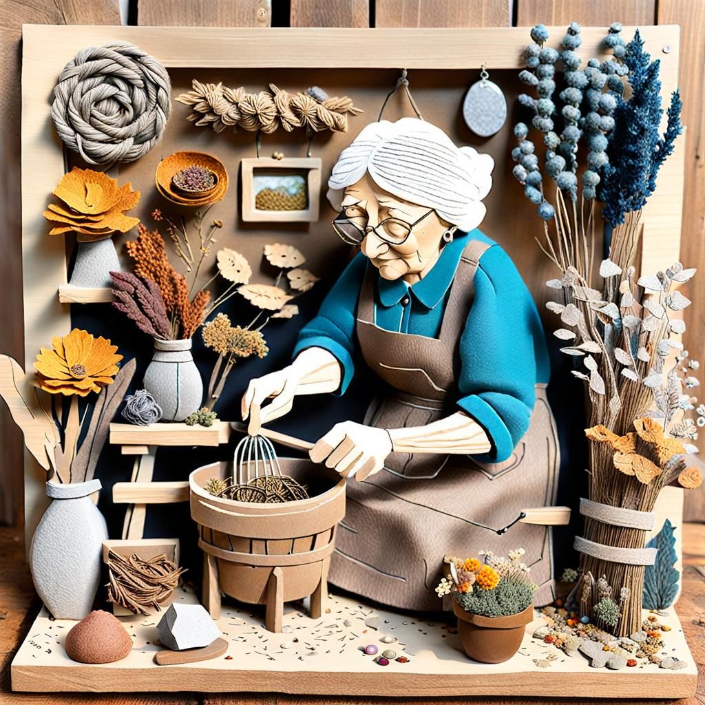 Colorful Textural Gardening Scene with Dried Elements