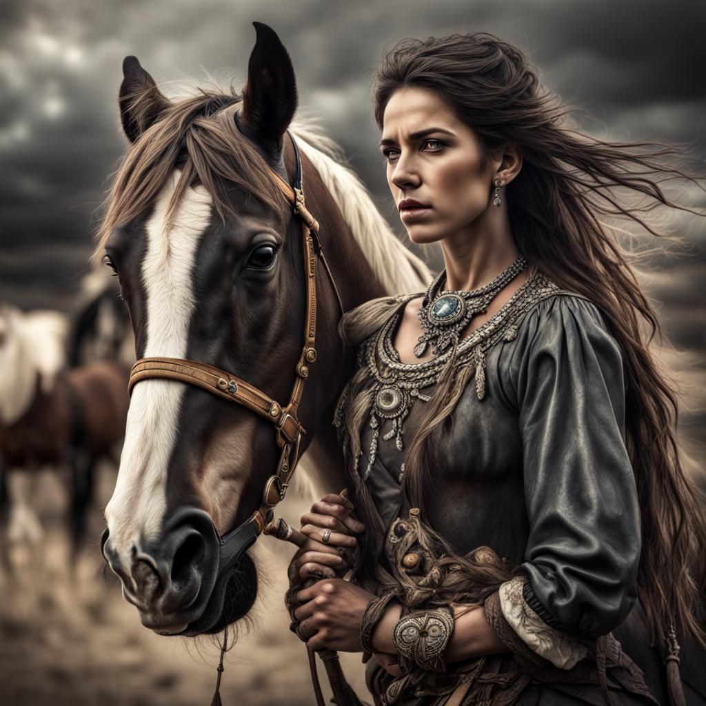 Hyperrealistic Queen of Horse Thieves Portrait