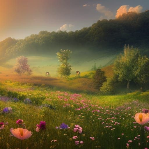 Romanian Countryside: Summer Wildflowers at Sunset