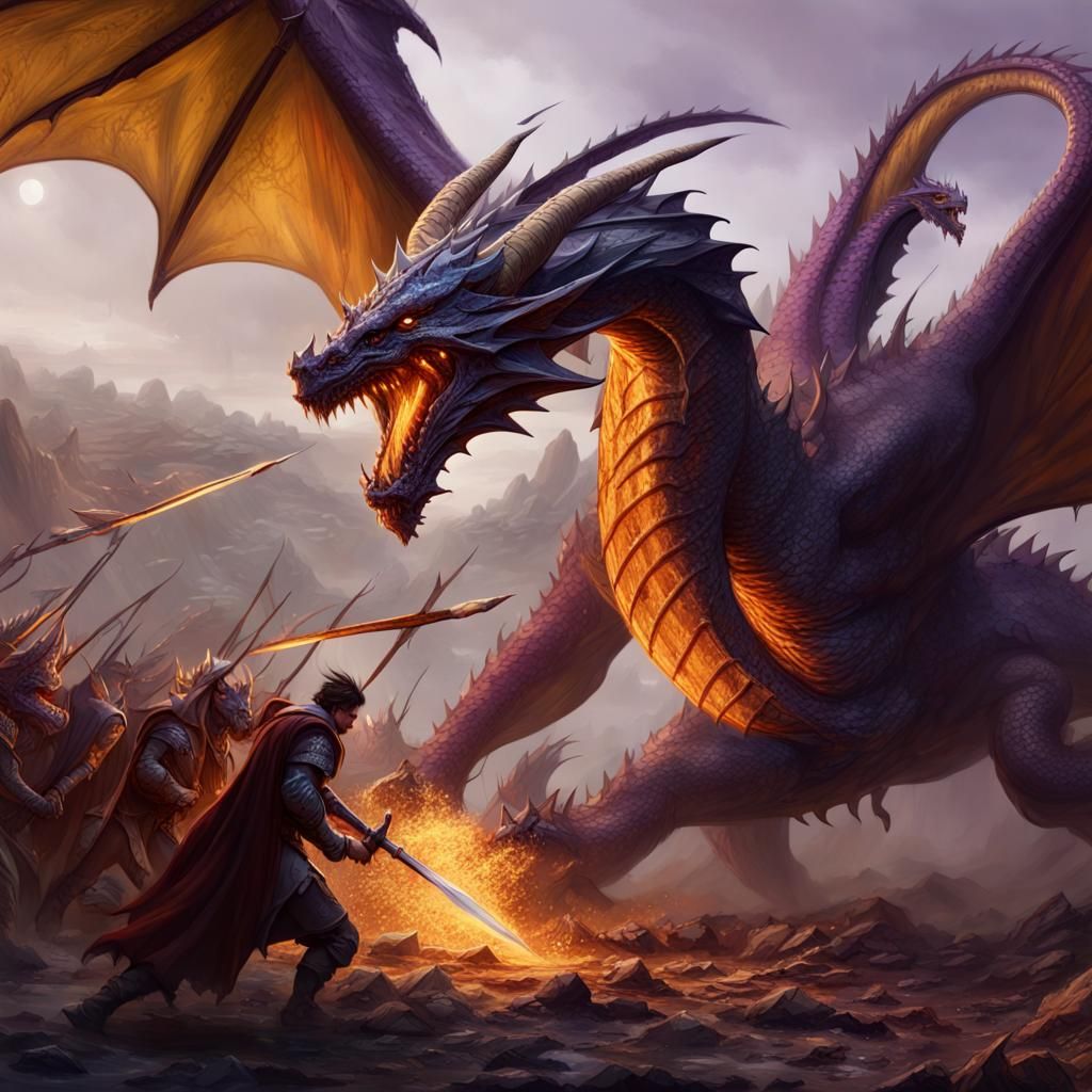 Dragon vs Elven Horde: Dark Fantasy Art