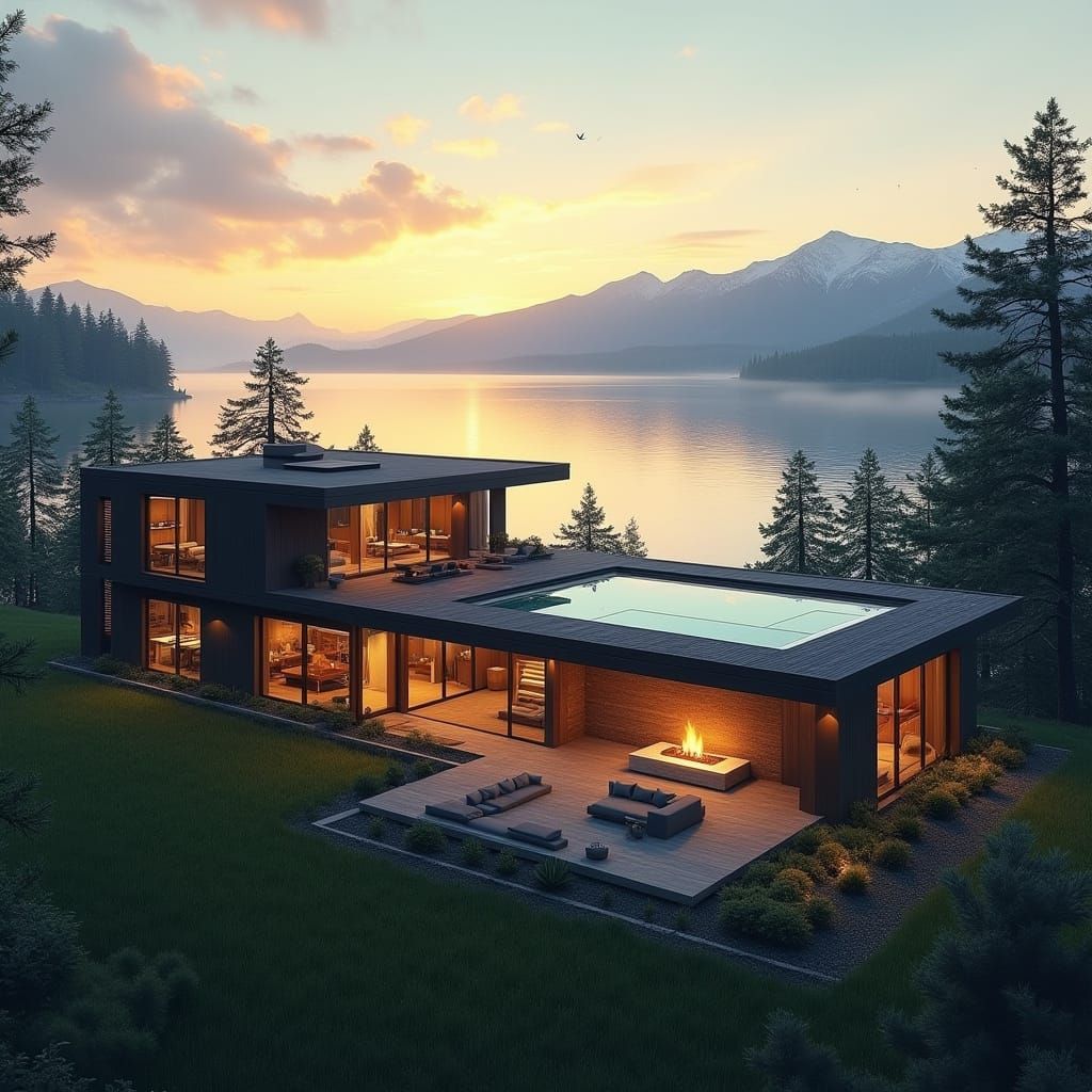 Modern Lake House with Rooftop Infinity Pool and Fireplace L...