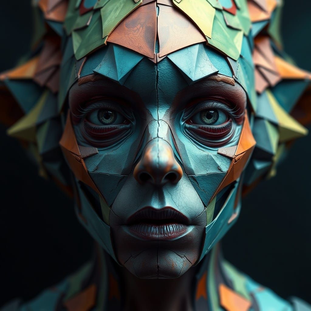 Surreal Face Composed of Tessellated Shapes