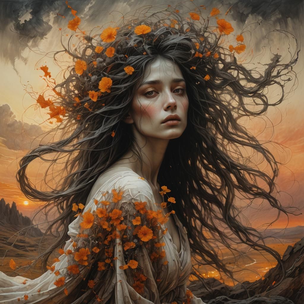 Mystical Woman in Surreal Landscape, Synthetist Style