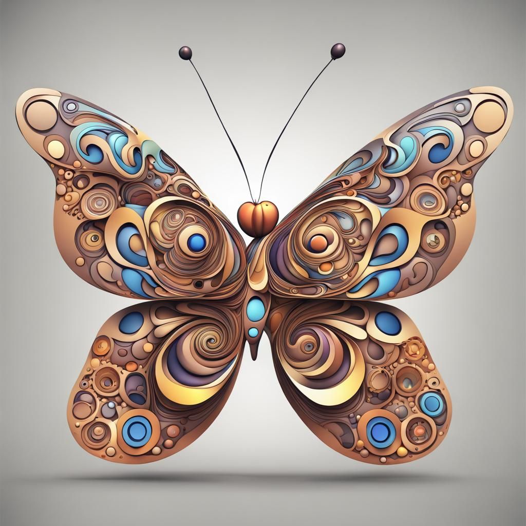 Abstract Butterfly Cartoon Characters with 3D Shading
