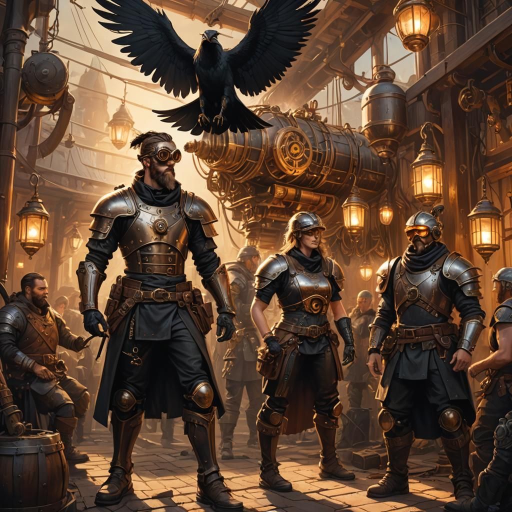 Steampunk Vikings and Robotic Engineers Illustration