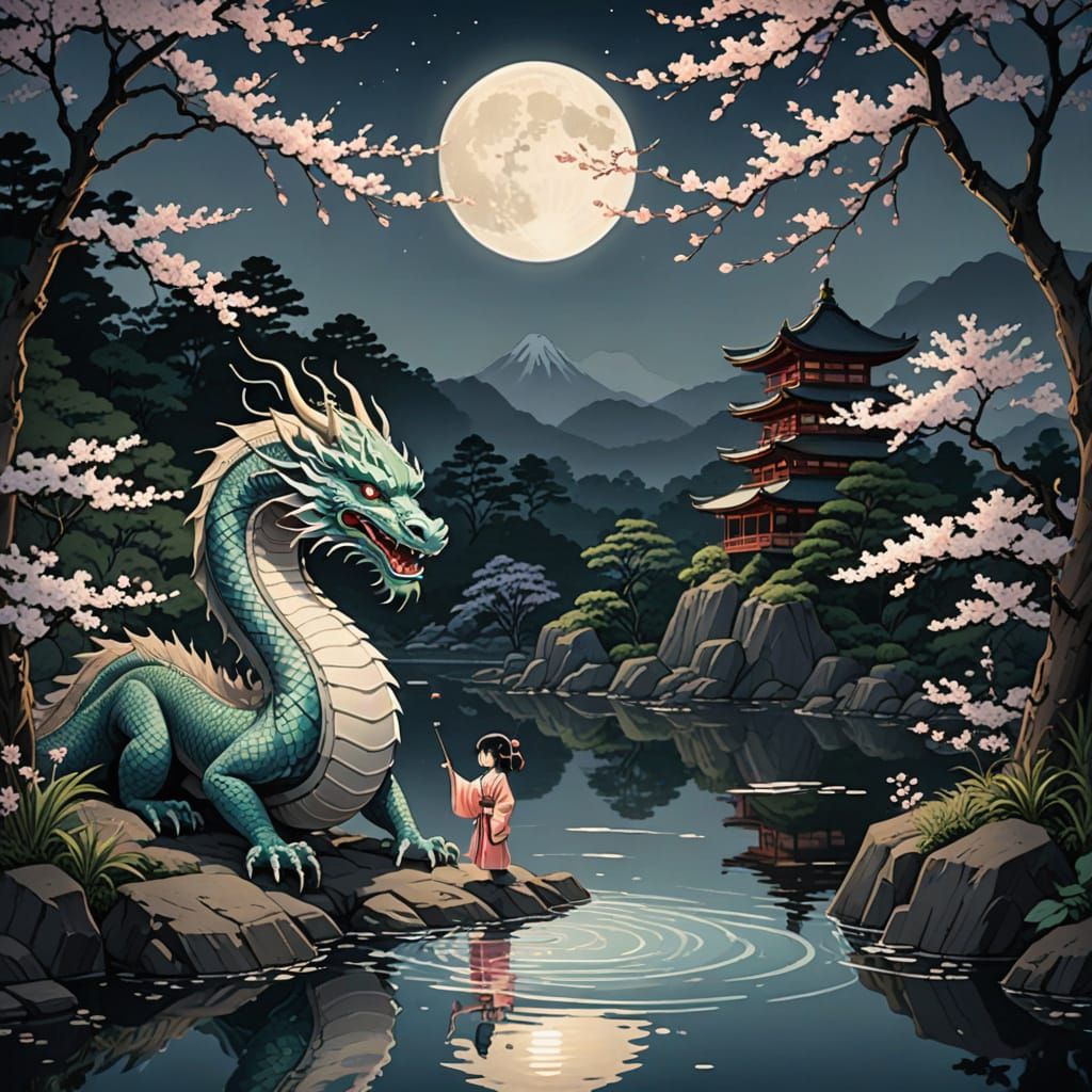 Japanese Dragon Shares Secrets in Ukiyo-e Style