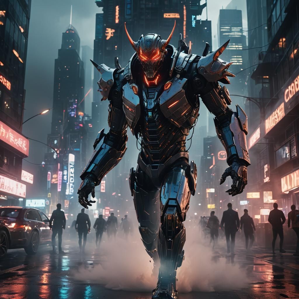 Futuristic Lucifer in Sci-Fi Cityscape: Cinematic 3D Art