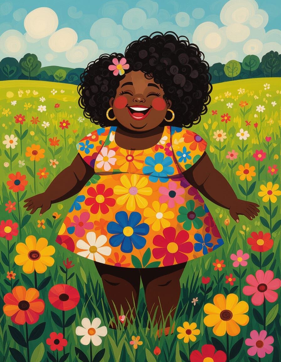 Girl in Meadow, Inspired by Klimt and Malevich