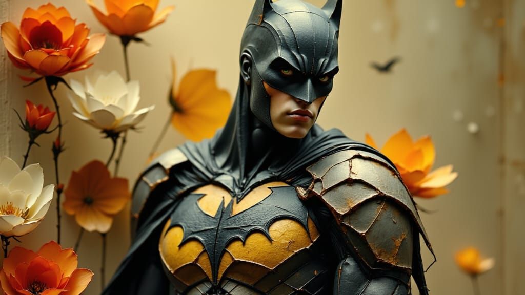 Realistic Batman in Floral Macro Photography Style
