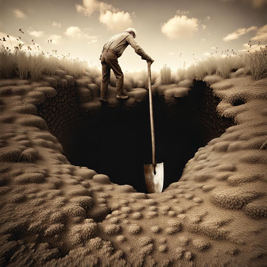 Vintage Photo of Old Man Entering Hole