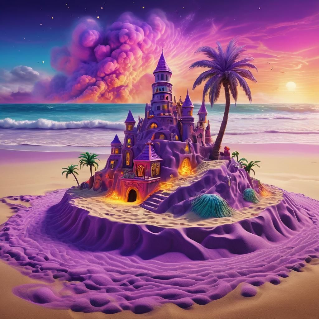 Mr. Bean Builds Cosmic Sandcastle: Surreal Illustration