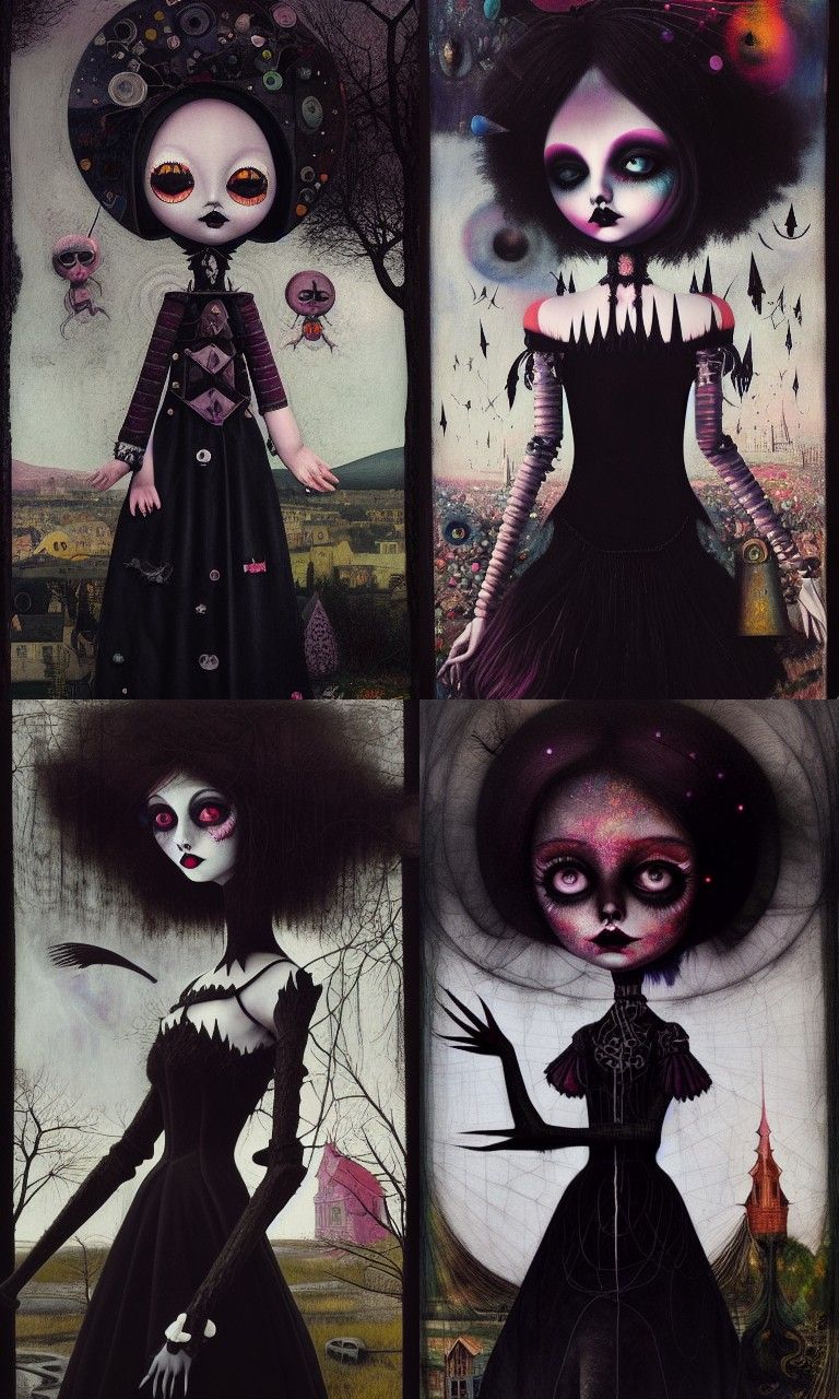 Intricate Evil Doll Goth Girlfriend Illustration