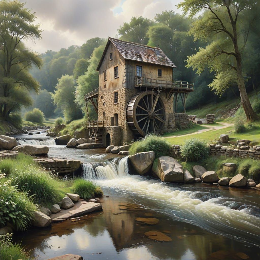 Idyllic Watermill Scene in Soft Focus