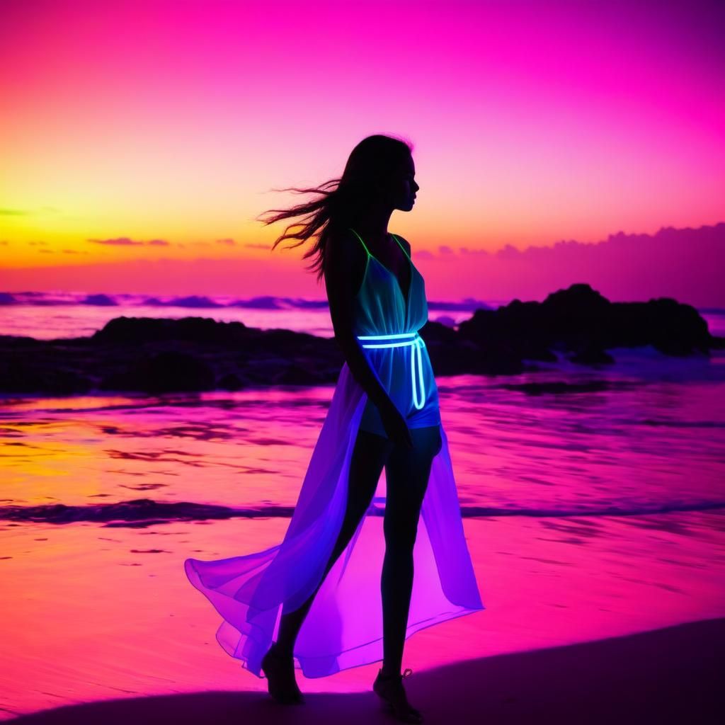 Neon Beach Silhouette