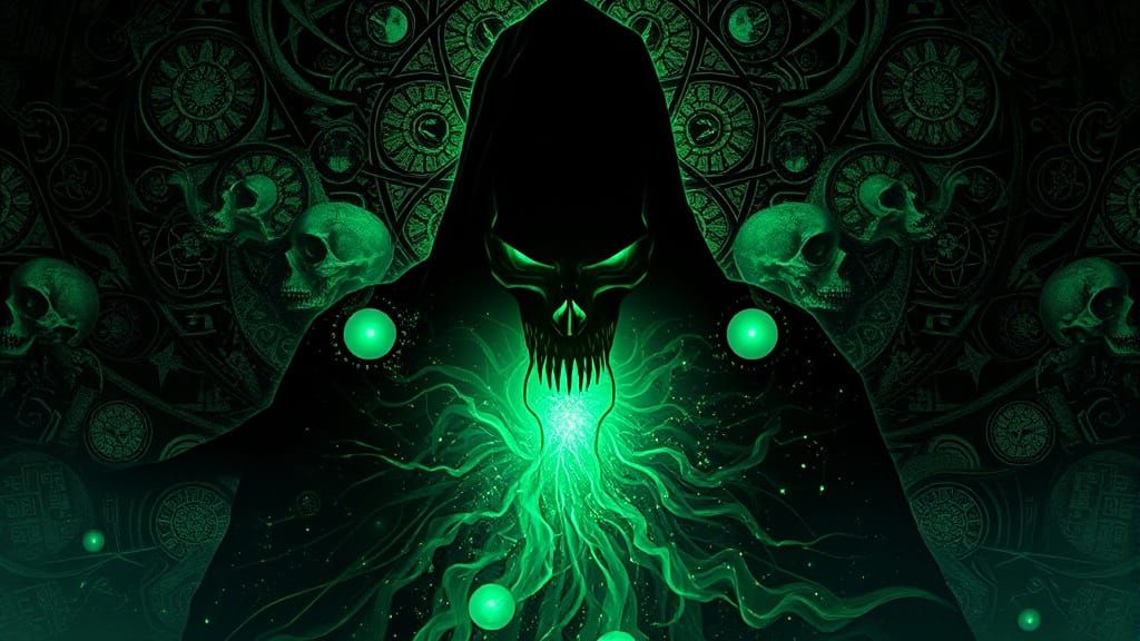 Cosmic Horror Death Silhouette in Haunting Double Exposure