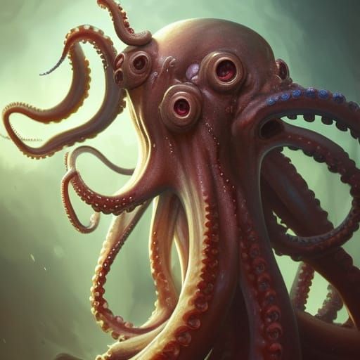 Demonic Octopus Portrait in Hyperdetailed Style