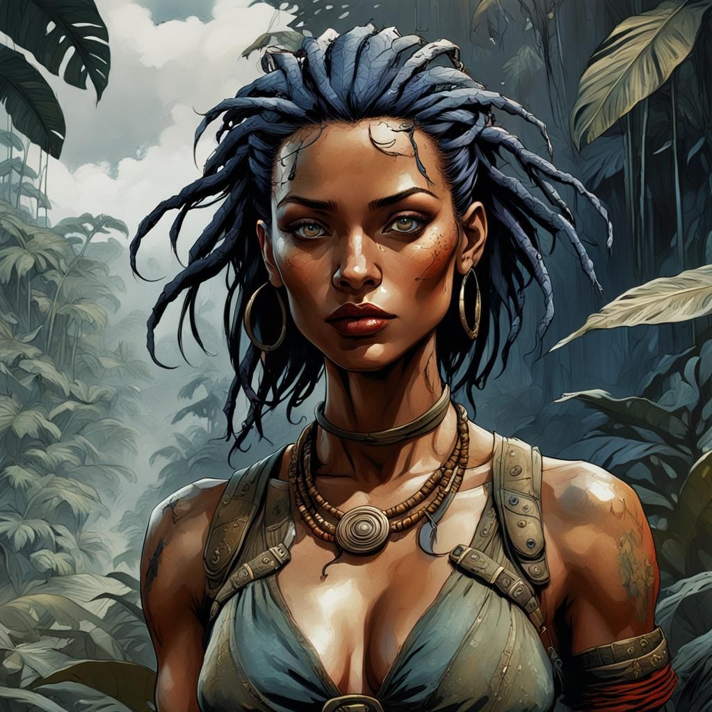 Enki Bilal Style Jungle Woman Portrait