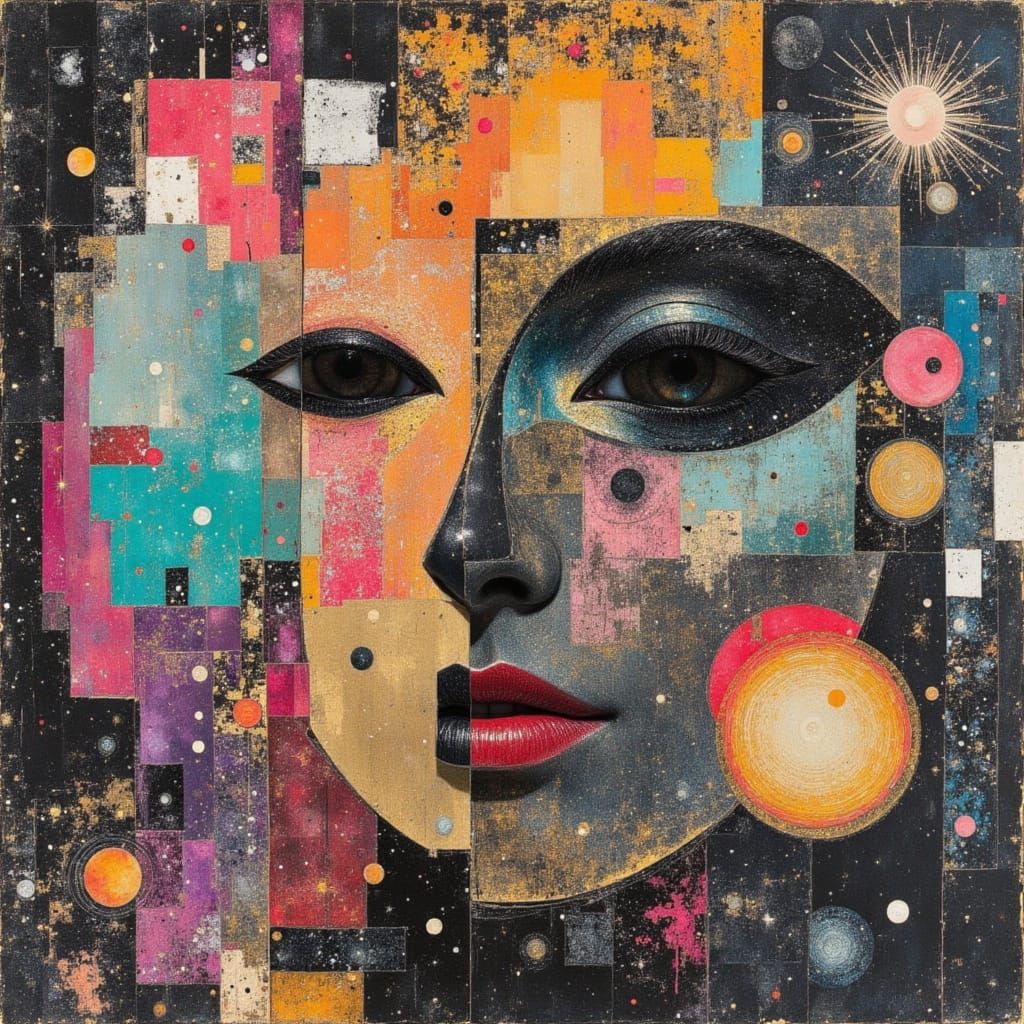 Abstract Collage in Vellumside Style with Neon Palette