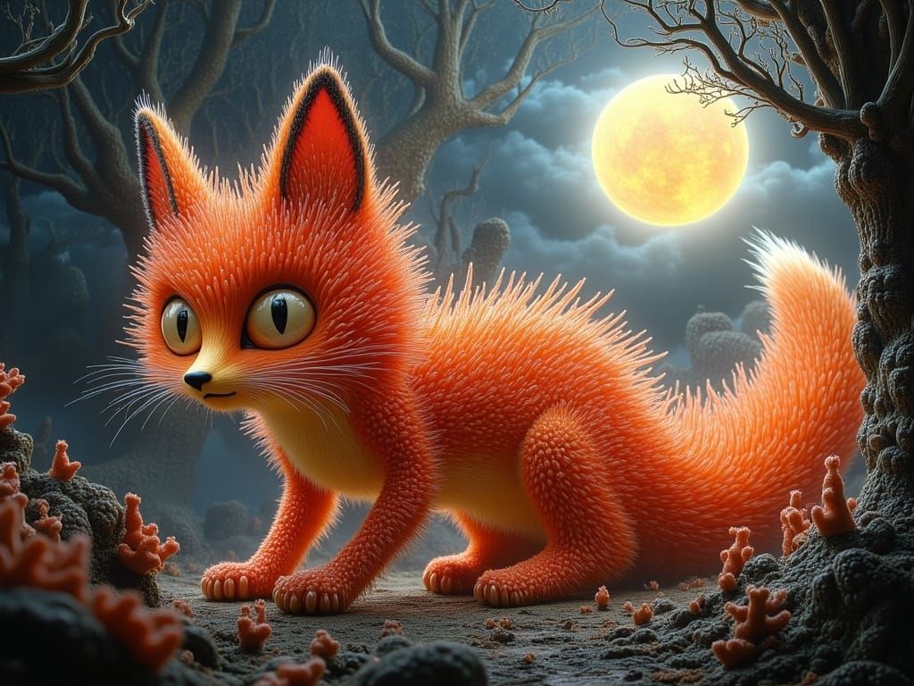 Fiery Firefox in Misty Forest, Dreamlike Digital Art