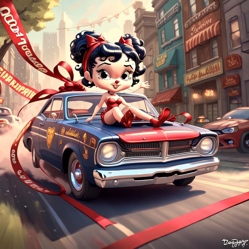 Betty Boop Drives a Dodge Dart: Detailed Cartoon Art