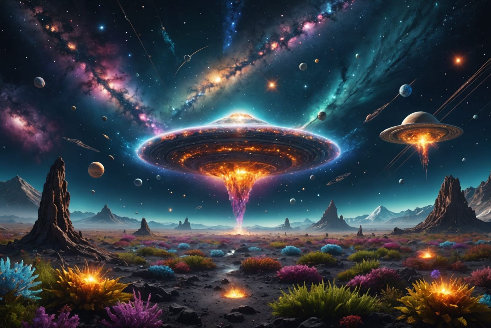 Galaxies Form: 3D Motion Picture with Psychedelic Saucer