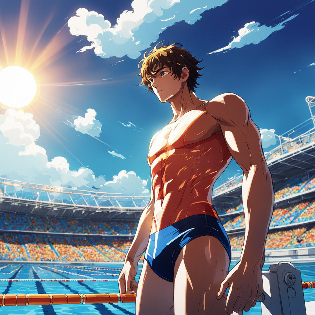 Cinematic Anime Swimmer Prepares for Competition