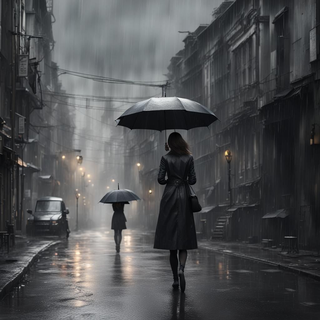 Rainy Day: Minimalist Abstract of Woman with Umbrella