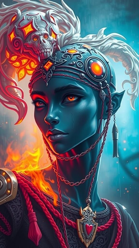 Drow in Fire-Resistant Cloak, Dark Fantasy Art