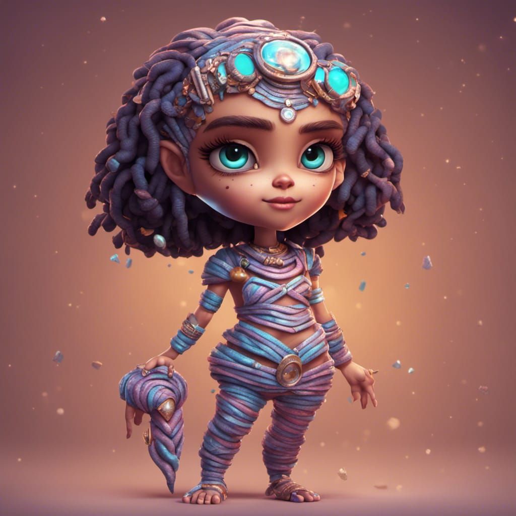 Cute Mummy Girl Cartoon Fashionista in Detailed Matte Painti...