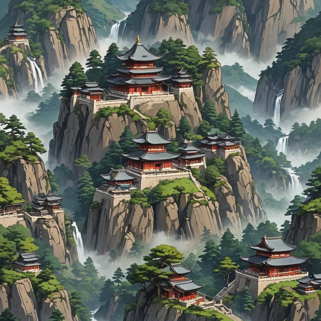 Anime Mountain Temple Landscape