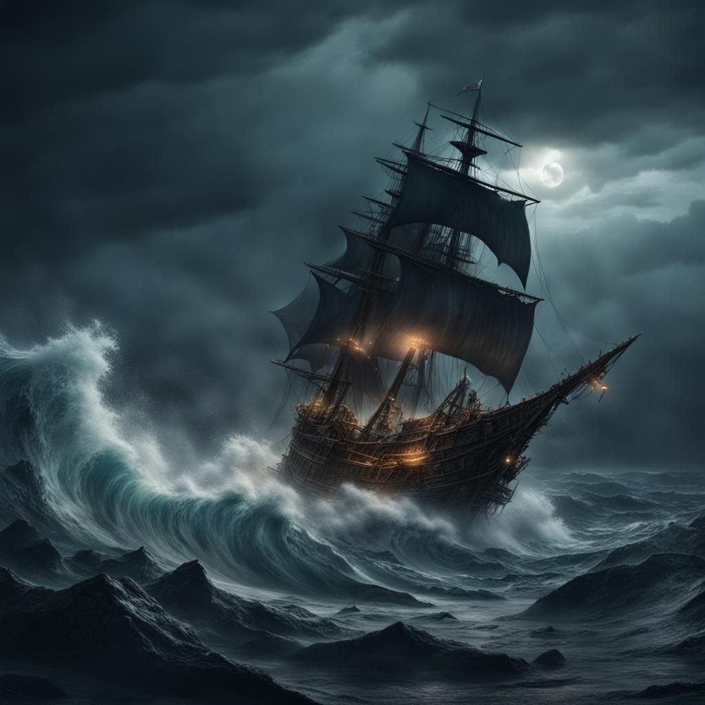 Monster Lurking in Stormy Seas: Fantasy Concept Art