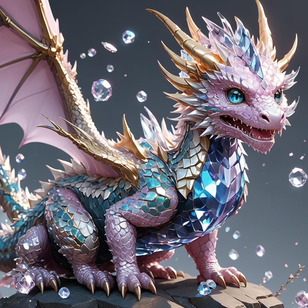 Cute Crystal Dragon in 3D Anime Style