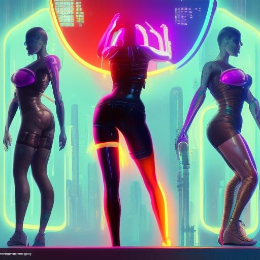 Cyberpunk Woman Portrait in Neon Synthwave Style