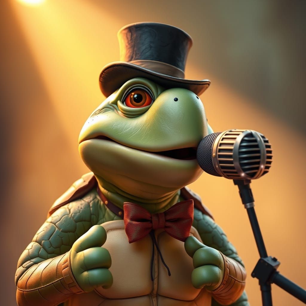 Turtle Singer in Pixar-Inspired Digital Art