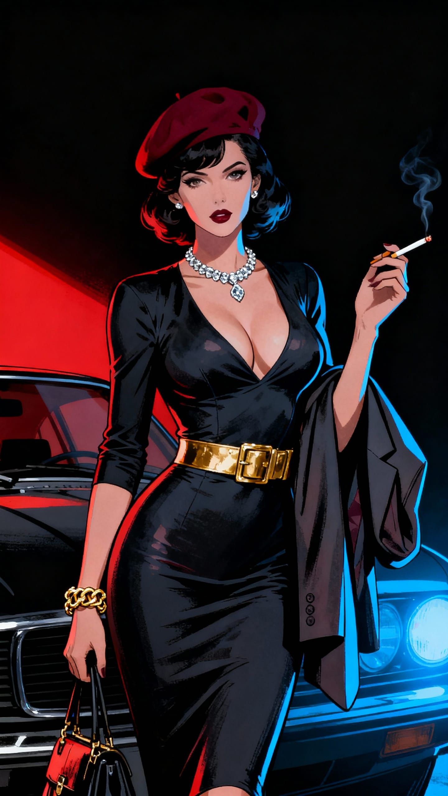 Elegant Woman in Noir Style with Dramatic Lighting