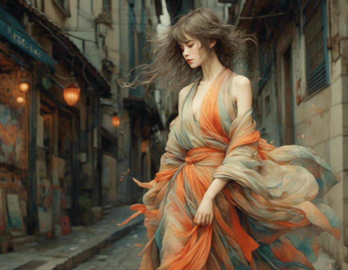 Whimsical Lisbon Street Scene in Urban Art Style