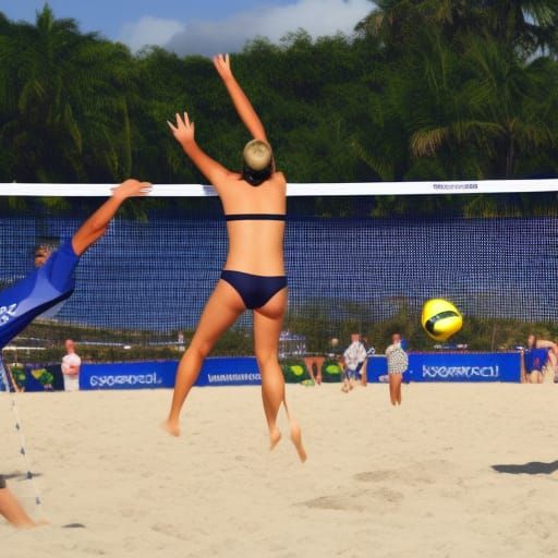Dynamic Beach Volleyball Action on Sunny Day