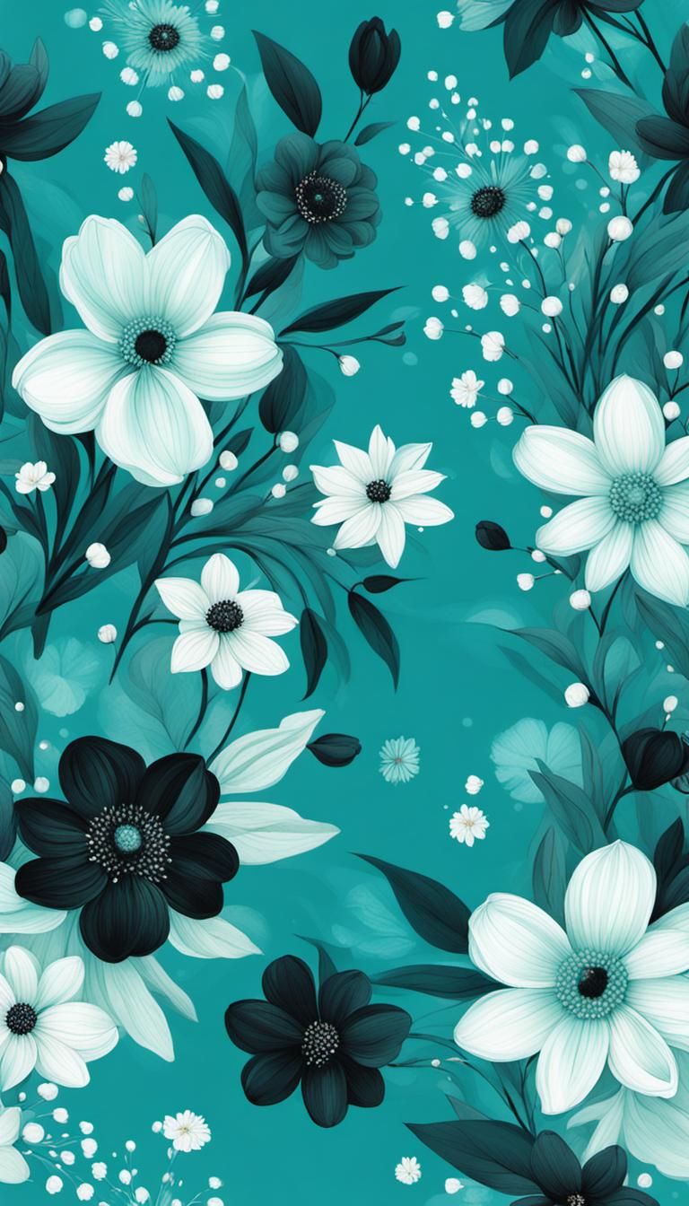 Ethereal Floral Art in Tempting Teal and Onyx