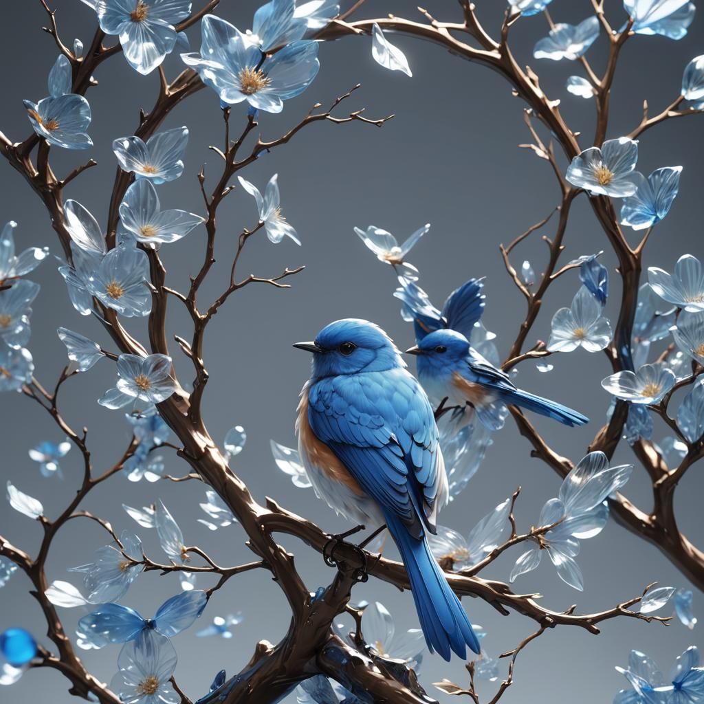 Glass Bluebird in 3D Anime Art Style