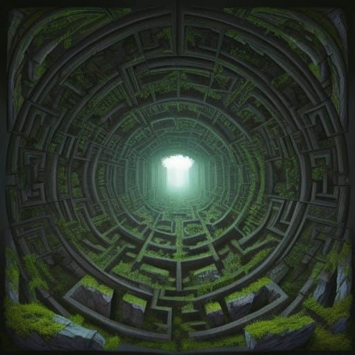 Ancient Labyrinth in Dreamlike, Visceral Fantasy Style